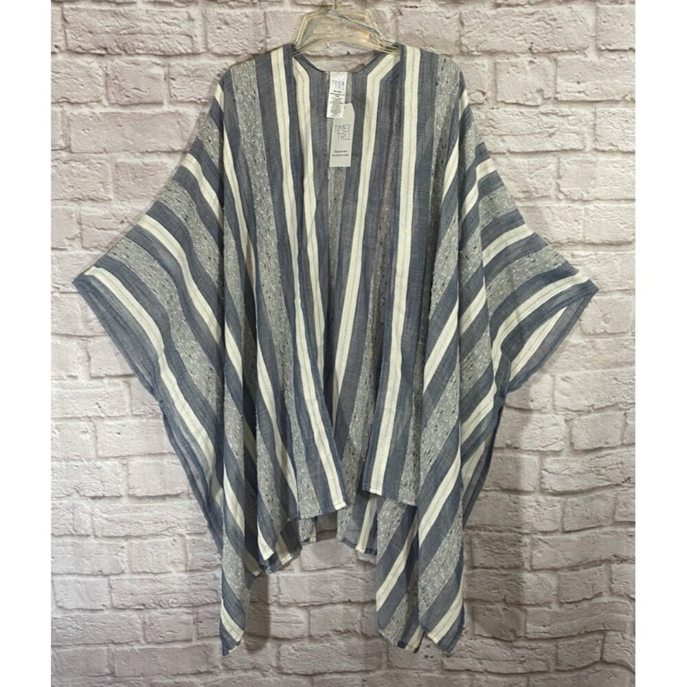 Time and Tru One Size Striped Ruana Open Front Poncho Wrap Shawl Cover Up Layer